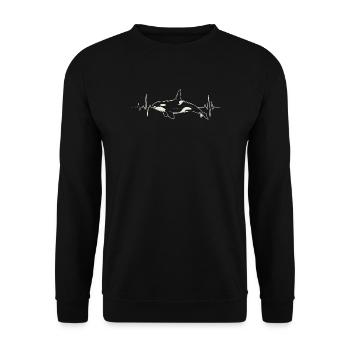 Orca Herzschlag EKG Schwertwal Meerestier Wal - Unisex Pullover - Schwarz - Vorne - Alina (178cm) & Michal (187cm)