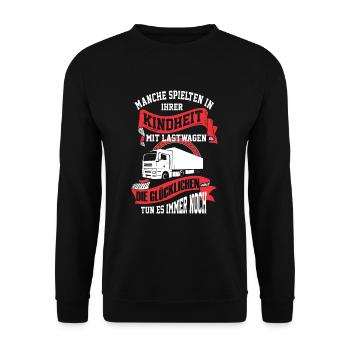 LKW-Fahrer - Mit Lastwagen spielen - Unisex Pullover - Schwarz - Vorne - Alina (178cm) & Michal (187cm)