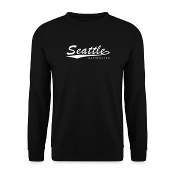 Seattle Schriftzug Stil mit Stadtlinie - Unisex Pullover - Schwarz - Vorne - Alina (178cm) & Michal (187cm)