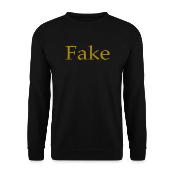 Fake, Spruch, Humor, Spaß, lustig, Geschenkidee - Unisex Pullover - Schwarz - Vorne - Alina (178cm) & Michal (187cm)