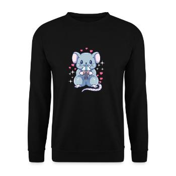 Kawaii Ratte Baby Maus Boba Tee Bubble Tea Mädchen - Unisex Pullover - Schwarz - Vorne - Alina (178cm) & Michal (187cm)