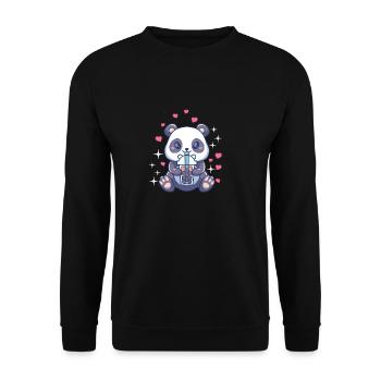 Kawaii Panda Baby Bär Boba Tee Blase Tee Mädchen - Unisex Pullover - Schwarz - Vorne - Alina (178cm) & Michal (187cm)