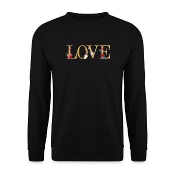 LOVE Art with Embroidered Flowers - Unisex Sweatshirt - black - Front - Alina (178cm) & Michal (187cm)