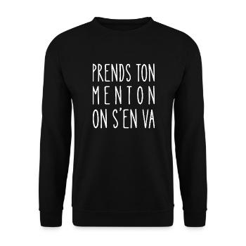 prends ton menton on s'en va - Sweat-shirt Unisexe - noir - Devant - Alina (178cm) & Michal (187cm)
