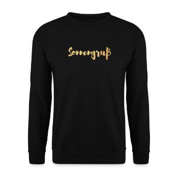Sonnengruß Yoga Sonne Gold Handschrift om Namaste - Unisex Pullover - Schwarz - Vorne - Alina (178cm) & Michal (187cm)