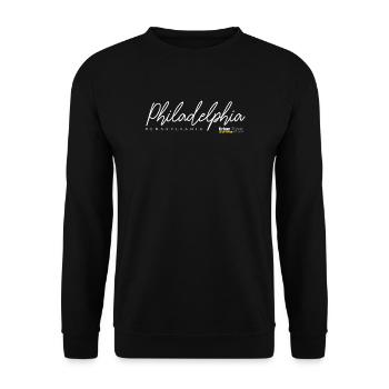 Elegante Silhouette der Skyline von Philadelphia - Unisex Pullover - Schwarz - Vorne - Alina (178cm) & Michal (187cm)