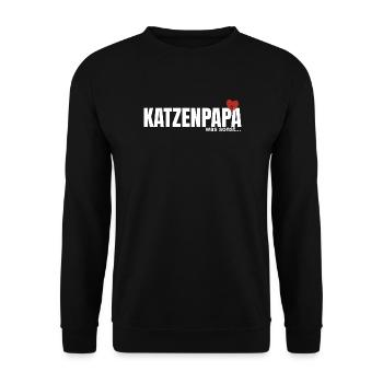Katzenpapa mit Herz - Unisex Pullover - Schwarz - Vorne - Alina (178cm) & Michal (187cm)