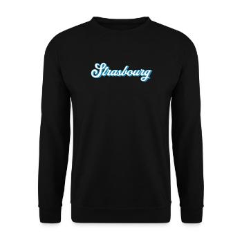 Strasbourg Schriftzug – Retro Frankreich Style - Unisex Pullover - Schwarz - Vorne - Alina (178cm) & Michal (187cm)