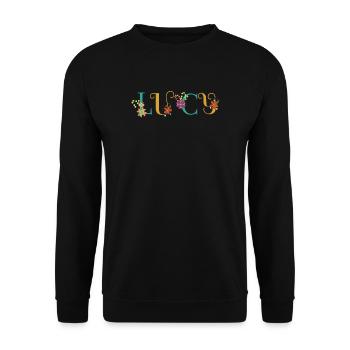 LUCY Name Art With Flowers Embroidered - Unisex Sweatshirt - black - Front - Alina (178cm) & Michal (187cm)