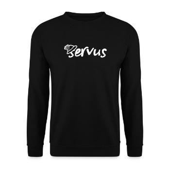 Servus Gruß mit Trachtenhut - Unisex Pullover - Schwarz - Vorne - Alina (178cm) & Michal (187cm)