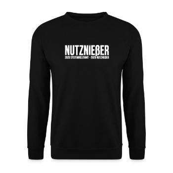 Nutznießer Shirt - 2020 systemrelevant Protest. - Unisex Pullover - Schwarz - Vorne - Alina (178cm) & Michal (187cm)