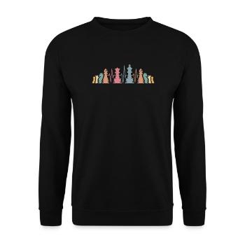 Schachfiguren Herzschlag retro Schach Team Symbol - Unisex Pullover - Schwarz - Vorne - Alina (178cm) & Michal (187cm)