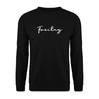 Freitag Wochentags Shirt weiß Handschrift - Unisex Pullover - Schwarz - Vorne - Alina (178cm) & Michal (187cm)