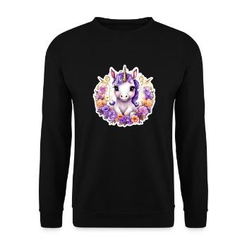 Licorne avec des Roses colorées - Licorne douce - Sweat-shirt Unisexe - noir - Devant - Alina (178cm) & Michal (187cm)
