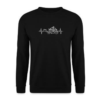 Motorradfahrer Herzschlag Design - Unisex Pullover - Schwarz - Vorne - Alina (178cm) & Michal (187cm)