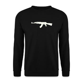 Gewehr Silhouette im Minimalstil - Unisex Pullover - Schwarz - Vorne - Alina (178cm) & Michal (187cm)