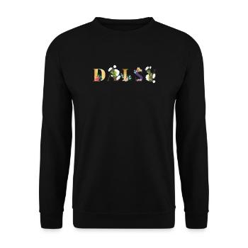 DAISY Namenskunst mit Blumen gestickt - Unisex Pullover - Schwarz - Vorne - Alina (178cm) & Michal (187cm)