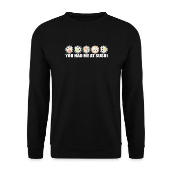 Sushi Rolls You had me at Sushi Spruch lustig - Unisex Sweatshirt - black - Front - Alina (178cm) & Michal (187cm)