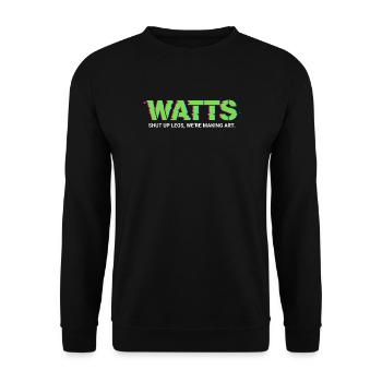 WATTS Neon Pop Art T-Shirt - Unisex Pullover - Schwarz - Vorne - Alina (178cm) & Michal (187cm)