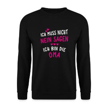 Ich bin die Oma - Unisex Pullover - Schwarz - Vorne - Alina (178cm) & Michal (187cm)