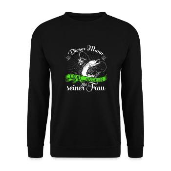 Angeln und Frau - Unisex Pullover - Schwarz - Vorne - Alina (178cm) & Michal (187cm)