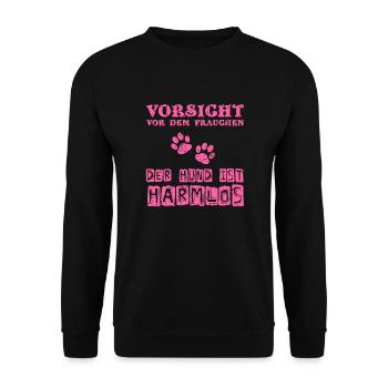 Hundeshirt - Vorsicht vor dem Frauchen V1 - Unisex Pullover - Schwarz - Vorne - Alina (178cm) & Michal (187cm)