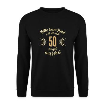 Bitte kein Neid 50 - Unisex Pullover - Schwarz - Vorne - Alina (178cm) & Michal (187cm)
