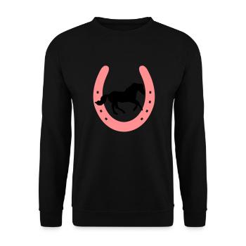 Hufeisen mit galoppierendem Pferd / Pony - Unisex Pullover - Schwarz - Vorne - Alina (178cm) & Michal (187cm)