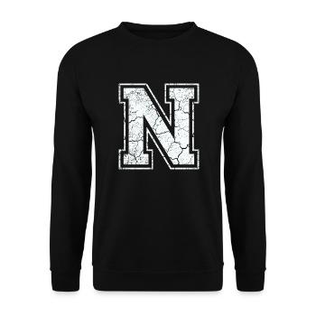 Un caractère N dans blanc in Used Look - Sweat-shirt Unisexe - noir - Devant - Alina (178cm) & Michal (187cm)