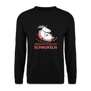 Schaukelndes Einhorn - Unisex Pullover - Schwarz - Vorne - Alina (178cm) & Michal (187cm)