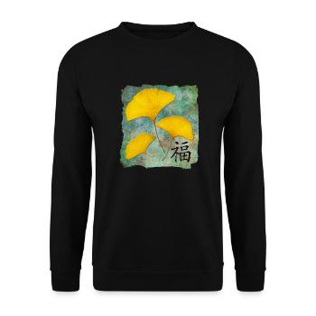 Ginkgo Feng Shui Design Glück - Unisex Pullover - Schwarz - Vorne - Alina (178cm) & Michal (187cm)