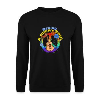 LGBTQ Peace Soul Spruch Freiheit Hippie Gitarre - Unisex Pullover - Schwarz - Vorne - Alina (178cm) & Michal (187cm)