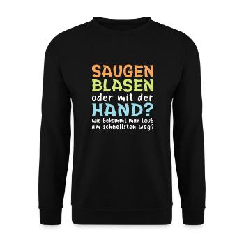 Saugen oder mit der Hand ? - Unisex Pullover - Schwarz - Vorne - Alina (178cm) & Michal (187cm)