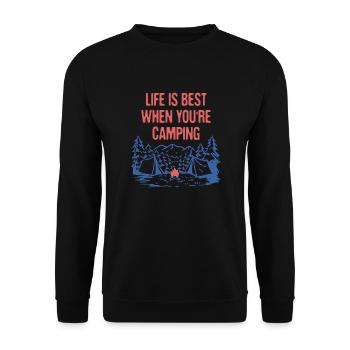 Life is Best When Camping Positivity Camper - Unisex Sweatshirt - black - Front - Alina (178cm) & Michal (187cm)