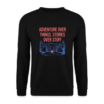 Adventure Over Things Stories Over Stuff Camping - Unisex Pullover - Schwarz - Vorne - Alina (178cm) & Michal (187cm)