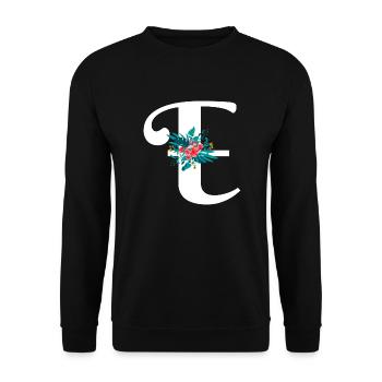 Buchstabe E geblümt - Unisex Pullover - Schwarz - Vorne - Alina (178cm) & Michal (187cm)