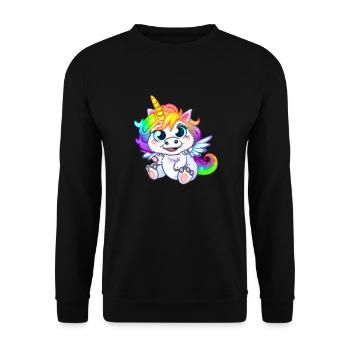00264 flauschiges Einhorn Baby mit Regenbogenmähne - Unisex Pullover - Schwarz - Vorne - Alina (178cm) & Michal (187cm)