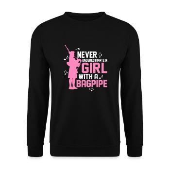 Never Underestimate A Girl With A Bagpipe Bagpiper - Unisex Pullover - Schwarz - Vorne - Alina (178cm) & Michal (187cm)