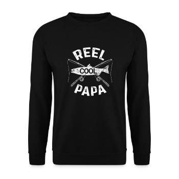 Fathers Day Gifts Funny Fishing Reel Cool Papa Dad - Unisex Sweatshirt - black - Front - Alina (178cm) & Michal (187cm)