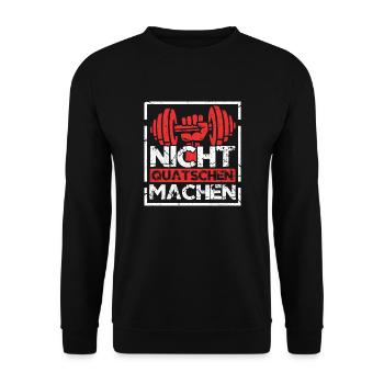 Nicht Quatschen Machen Fitnesstraining - Unisex Pullover - Schwarz - Vorne - Alina (178cm) & Michal (187cm)