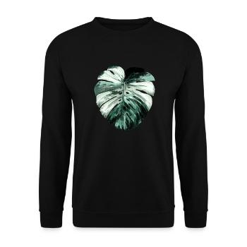 Monstera albo variegata in Petrol - Unisex Pullover - Schwarz - Vorne - Alina (178cm) & Michal (187cm)