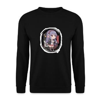 Chibi-Mädchen mit einer Gitarre - Unisex Pullover - Schwarz - Vorne - Alina (178cm) & Michal (187cm)