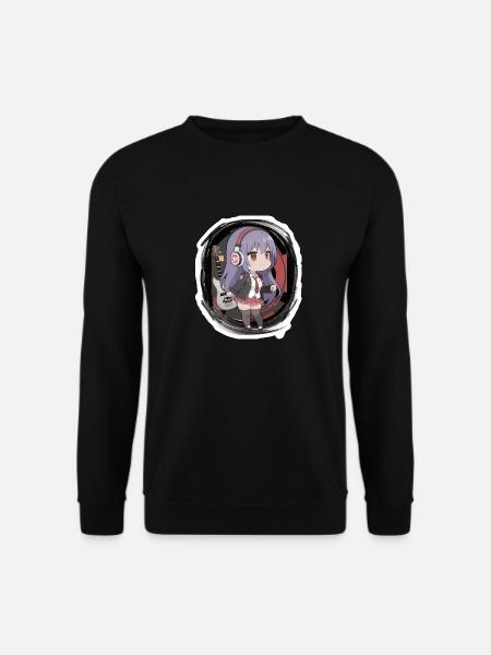 Chibi-Mädchen mit einer Gitarre - Unisex Pullover - Schwarz