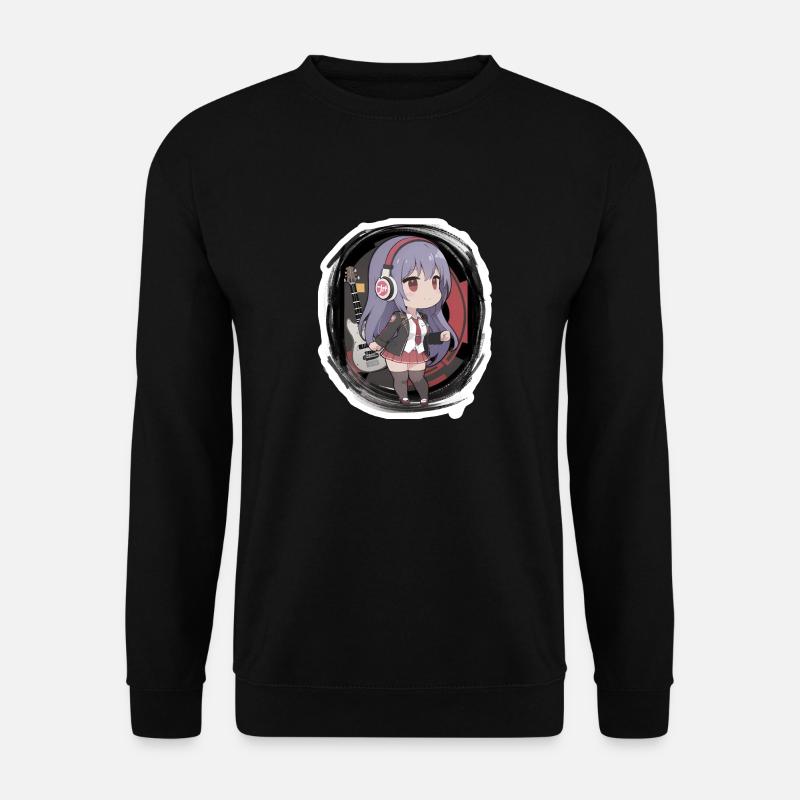 Chibi-Mädchen mit einer Gitarre - Unisex Pullover - Schwarz