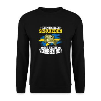Ich Muss Nach Schweden Die Fische Vermissen Mich - Unisex Pullover - Schwarz - Vorne - Alina (178cm) & Michal (187cm)