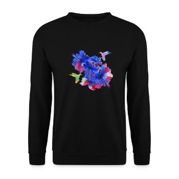 Hibiscus,Flower,Lotus,Blossom,Floral,Hummingbird,Bird - Unisex Sweatshirt - black - Front - Alina (178cm) & Michal (187cm)