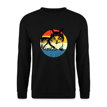 Retro Vintage Cute Cat Sunset Design - Unisex Sweatshirt - black - Front - Alina (178cm) & Michal (187cm)