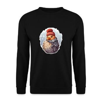 Poulet avec chapeau et écharpe - Sweat-shirt Unisexe - noir - Devant - Alina (178cm) & Michal (187cm)
