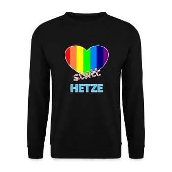 Herz statt Hetze - Unisex Pullover - Schwarz - Vorne - Alina (178cm) & Michal (187cm)
