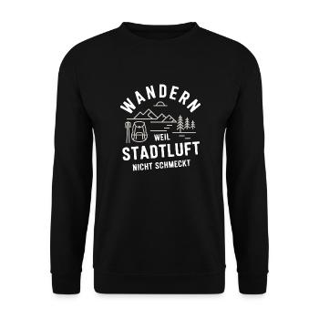 Wandern, Weil Stadtluft Nicht Schmeckt - Unisex Pullover - Schwarz - Vorne - Alina (178cm) & Michal (187cm)